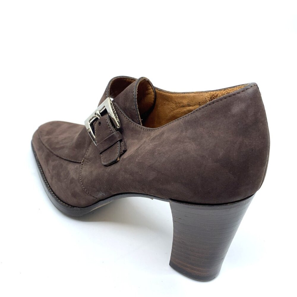 Faconnable Womens Buckle Pilgrim Shoes Brown Suede Size 6B Leather Vibram Sole - Picture 10 of 15